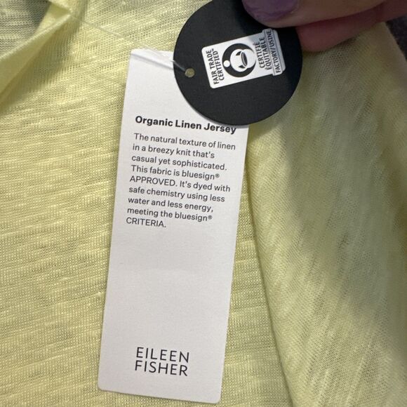 NWT Eileen Fisher 100% Organic Linen Jersey Crew Neck T Shirt Citrus Yellow XXS - Picture 5 of 10